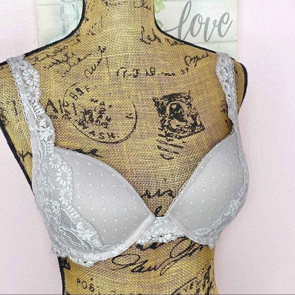 Victoria’s Secret Dream Angels Push Up Bra Lace‎ Polka Dot Convertible Gray 32D
